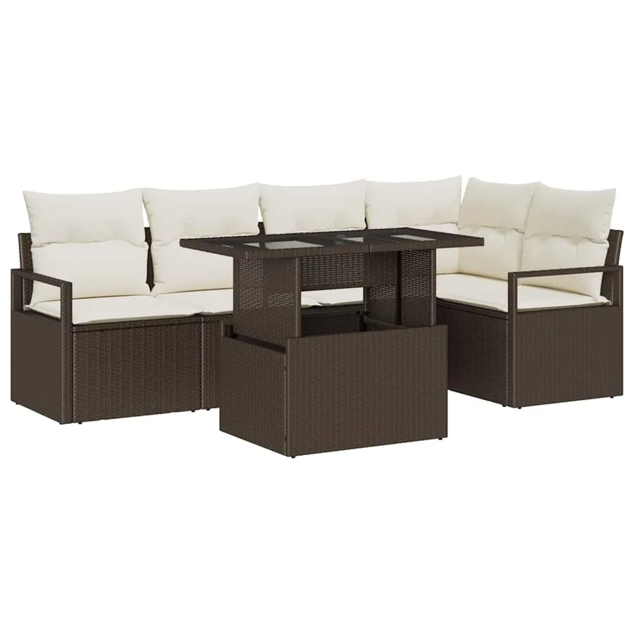 Ensemble de canapé de jardin 6 pcs Marron Poly rotin - 2
