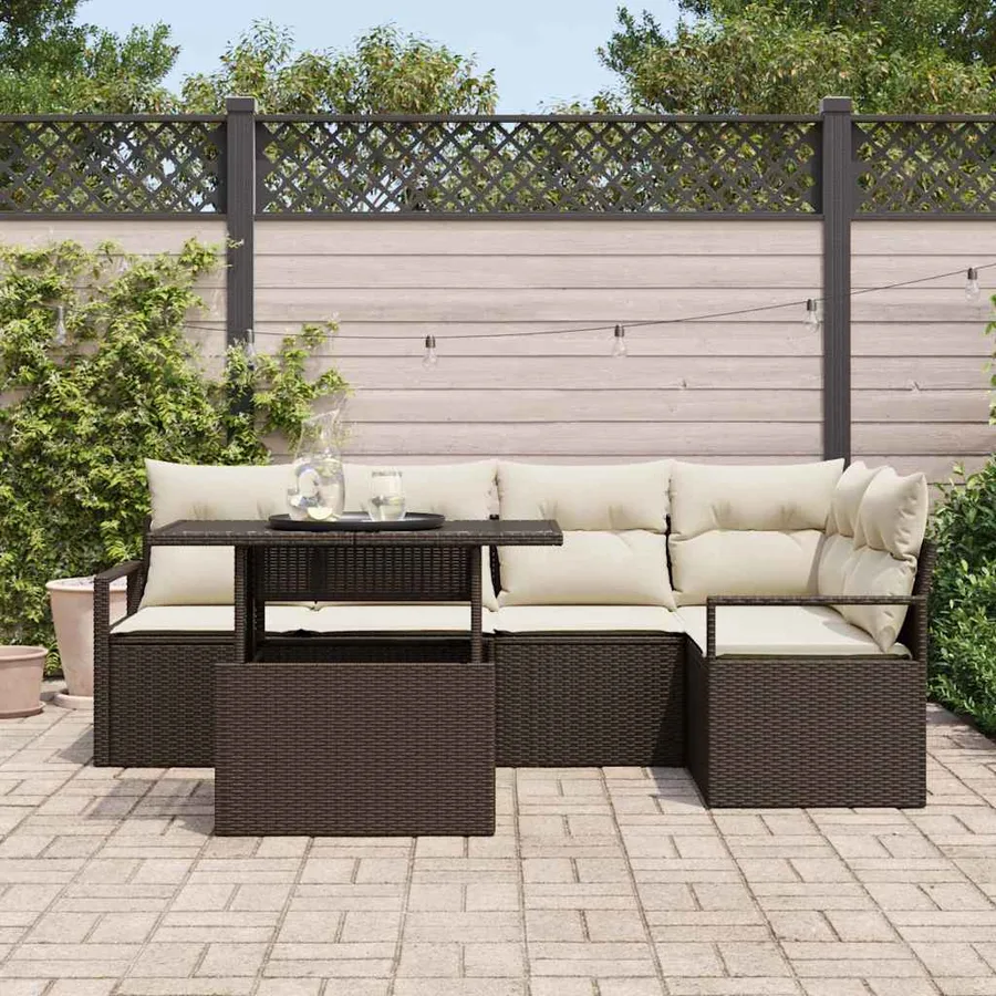 Ensemble de canapé de jardin 6 pcs Marron Poly rotin - 3