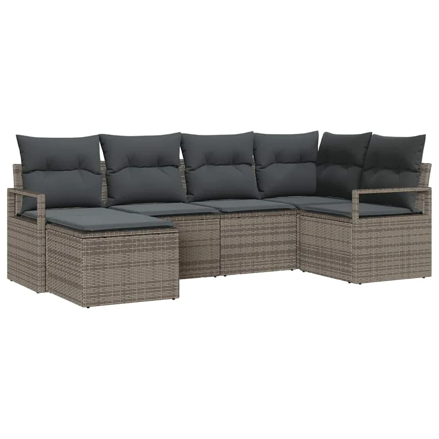 Ensemble de Canapés avec coussin 6 pcs Gris polyrotin - 2