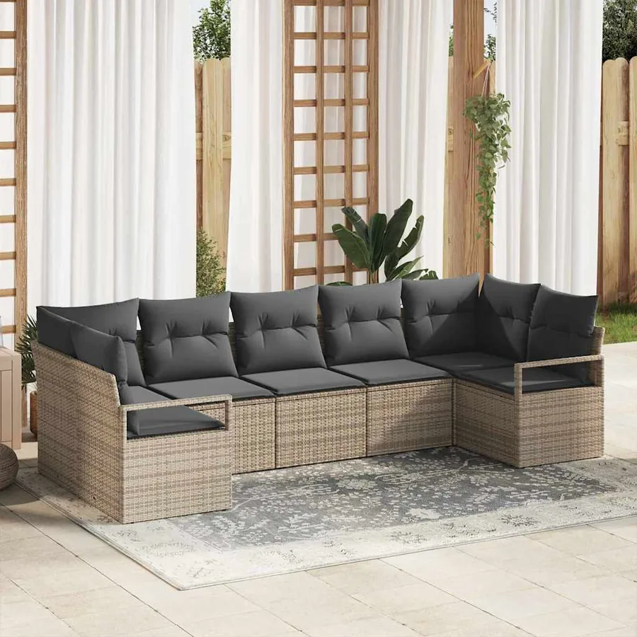 Ensemble de canapé de jardin avec coussin 7 pcs Gris polyrotin