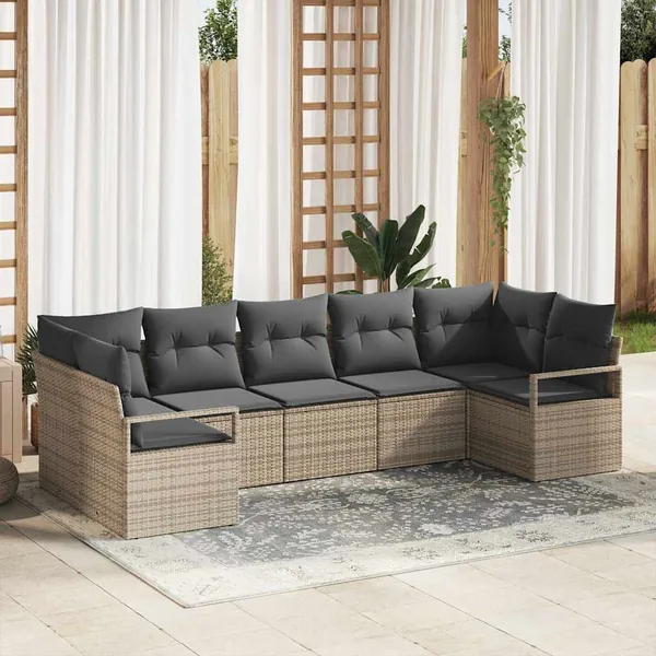 Ensemble de canapé de jardin avec coussin 7 pcs Gris polyrotin