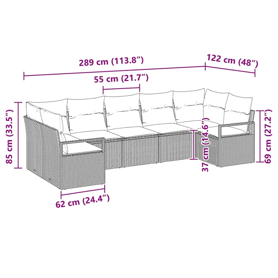 Ensemble de canapé de jardin avec coussin 7 pcs Gris polyrotin - 12