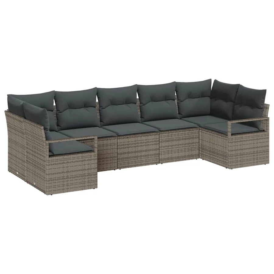 Ensemble de canapé de jardin avec coussin 7 pcs Gris polyrotin - 2