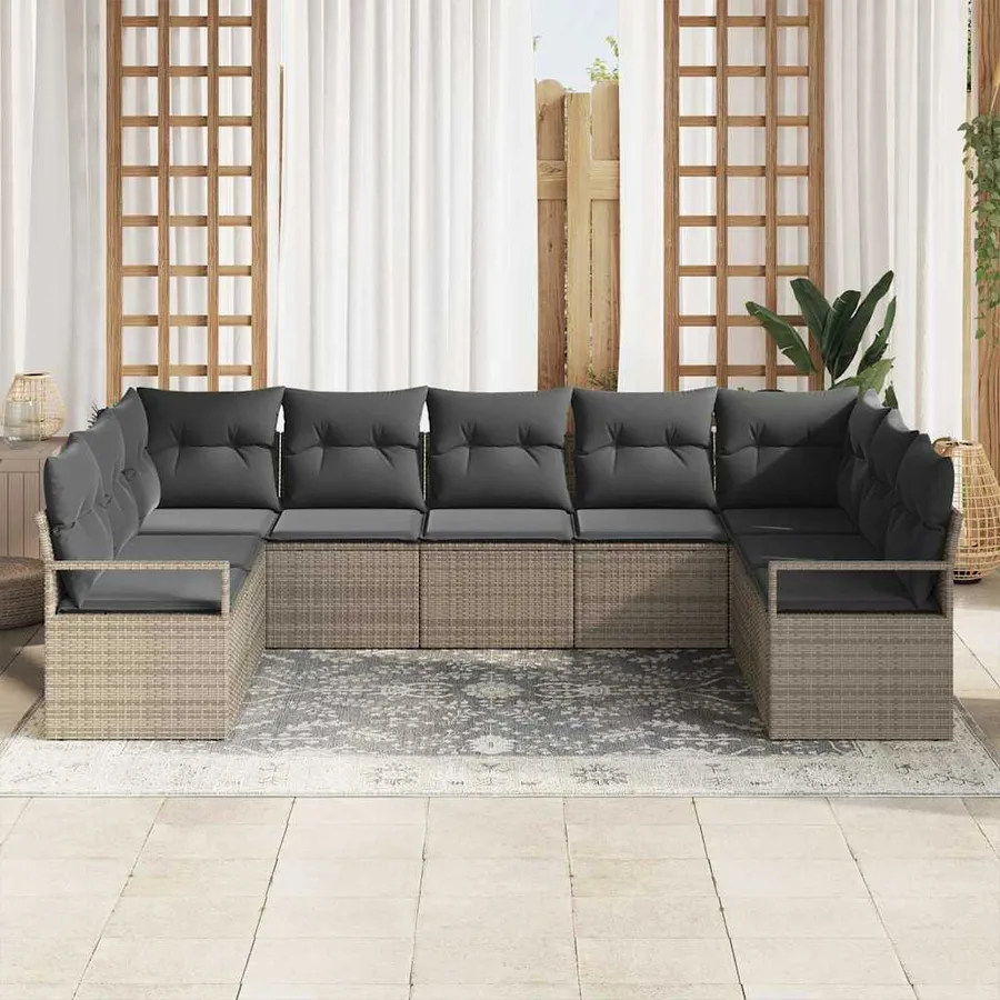 Ensemble de canapé de jardin avec coussin 7 pcs Gris polyrotin - 3