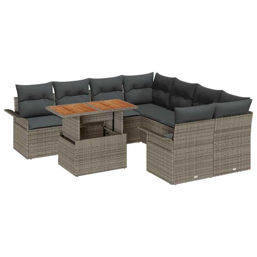 Ensemble de canapé de jardin 9 pcs Gris Poly rotin - 2