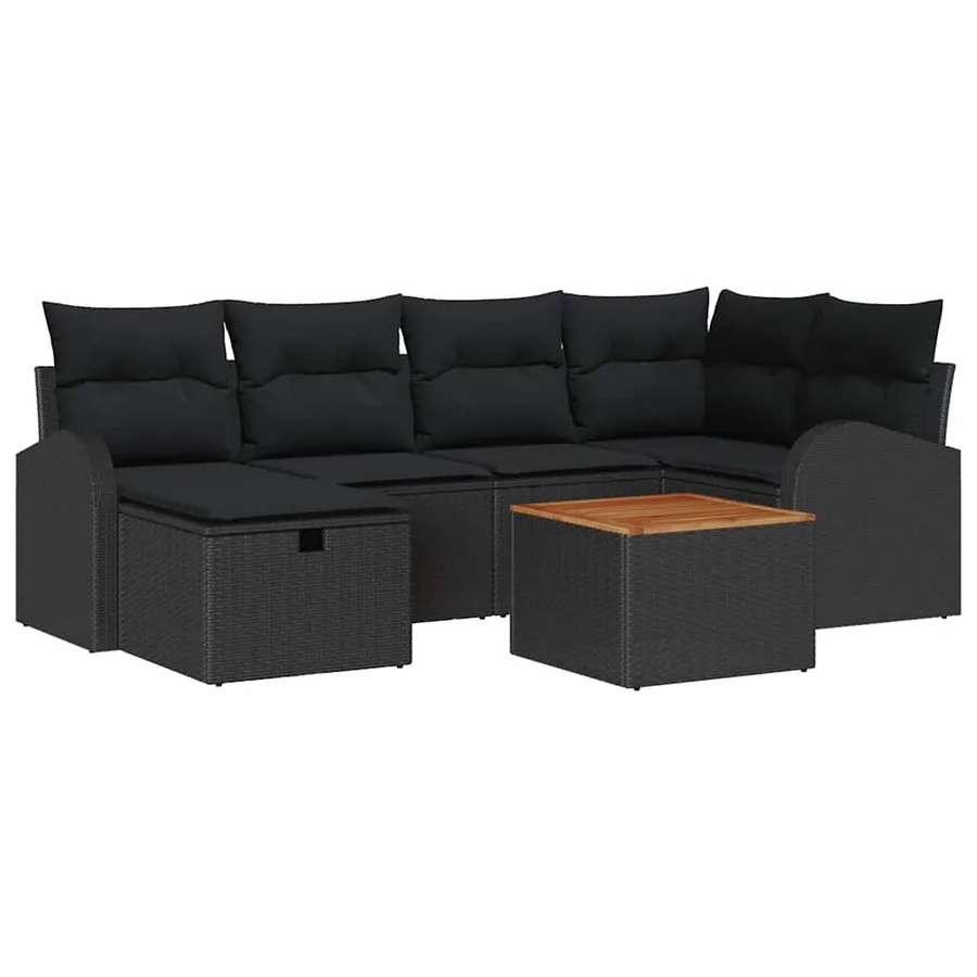 Ensemble de canapé de jardin avec coussin 7 pcs Noir polyrotin - 2
