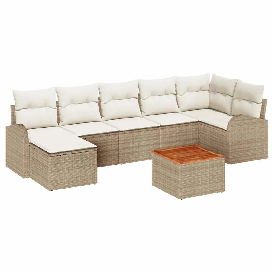 Ensemble de canapé de jardin avec coussin 8 pcs Beige polyrotin
