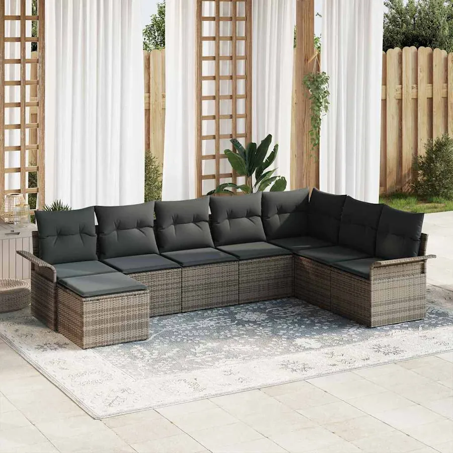 Ensemble de canapé de jardin avec coussin 8 pcs Gris Poly rotin