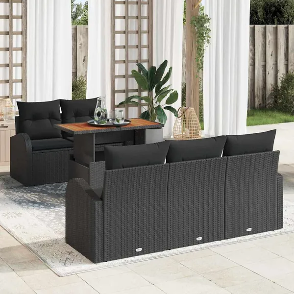 Ensemble de canapé de jardin avec coussin 6 pcs Noir