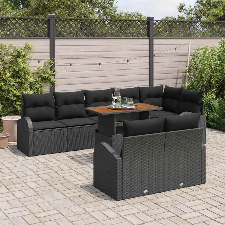 Ensemble de canapé de jardin avec coussin 9 pcs Noir - 3