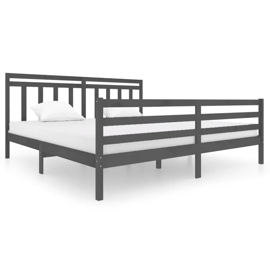 Cadre de lit sans matelas gris bois massif 200x200 cm - 2