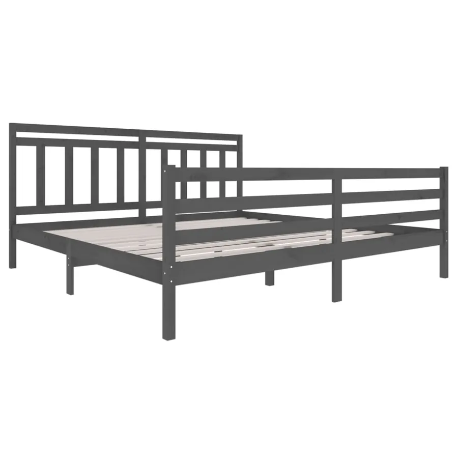 Cadre de lit sans matelas gris bois massif 200x200 cm - 3