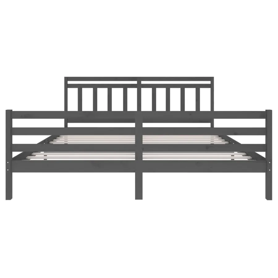 Cadre de lit sans matelas gris bois massif 200x200 cm - 4