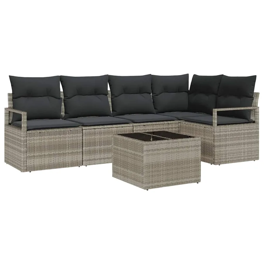 Ensemble de canapé de jardin 6 pcs Gris clair polyrotin - 2