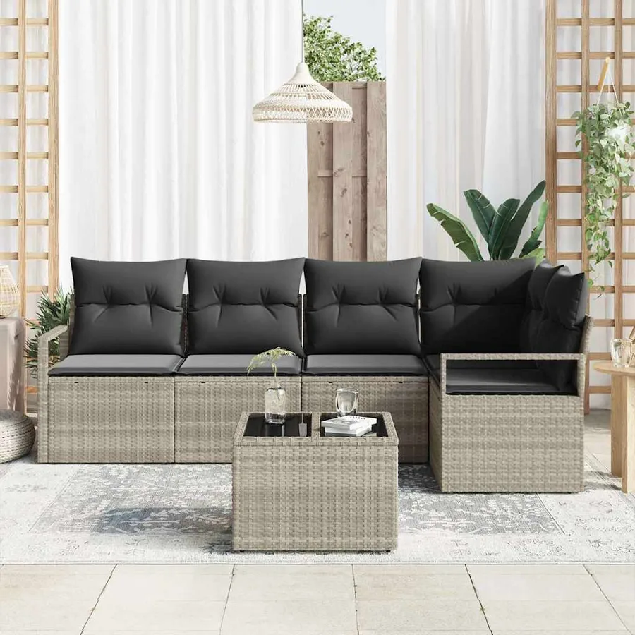 Ensemble de canapé de jardin 6 pcs Gris clair polyrotin - 3