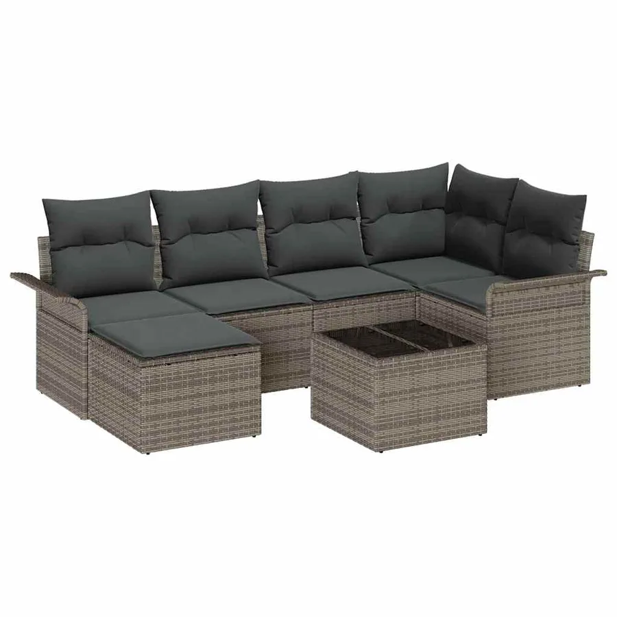 Ensemble de canapé de jardin avec stockage 7 pcs Gris polyrotin - 2