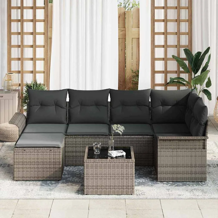 Ensemble de canapé de jardin avec stockage 7 pcs Gris polyrotin - 3