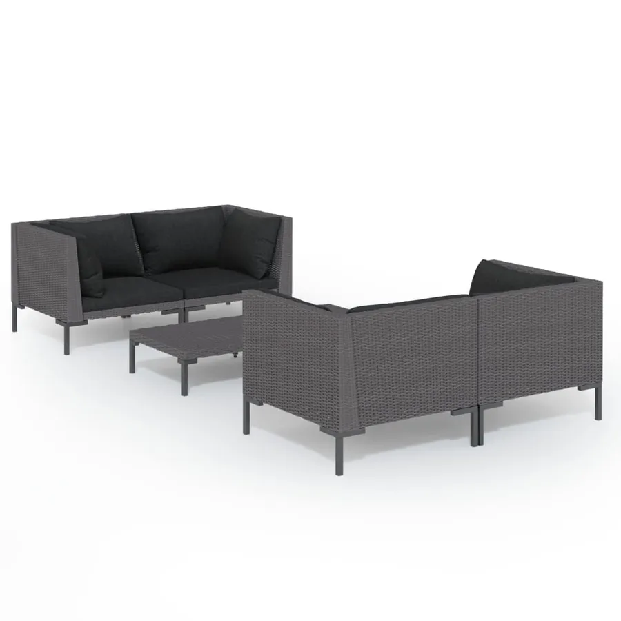 Salon de jardin 5 pcs avec coussins Résine tressée Gris foncé - 2