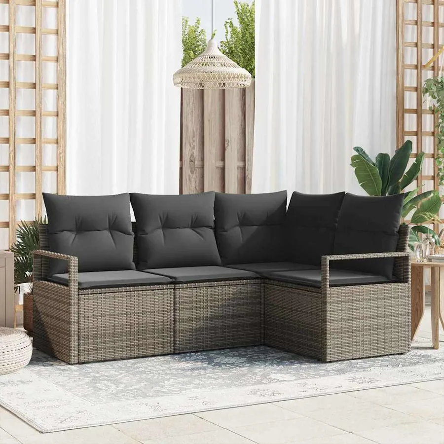 Ensemble de Canapés avec coussin 4 pcs Gris polyrotin