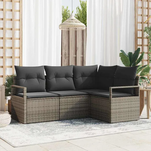 Ensemble de Canapés avec coussin 4 pcs Gris polyrotin