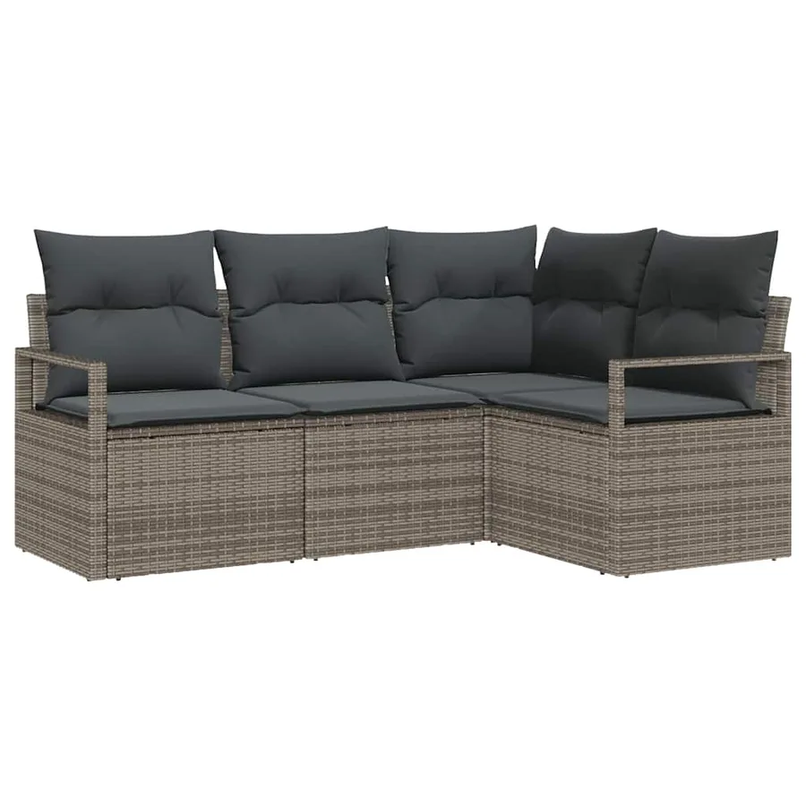 Ensemble de Canapés avec coussin 4 pcs Gris polyrotin - 2