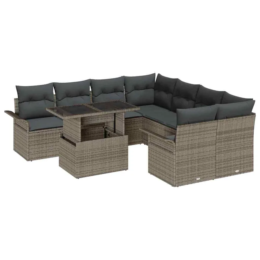 Ensemble de canapé de jardin 9 pcs Gris Poly Rattan - 2