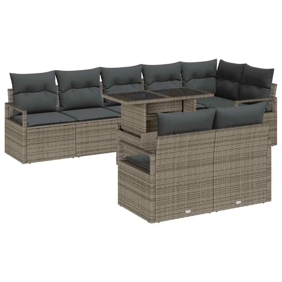 Ensemble de canapé de jardin avec coussin 9 pcs Gris Poly rotin - 2
