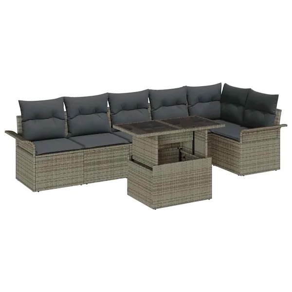 Ensemble de canapé de jardin avec coussin 7 pcs Gris Poly rotin
