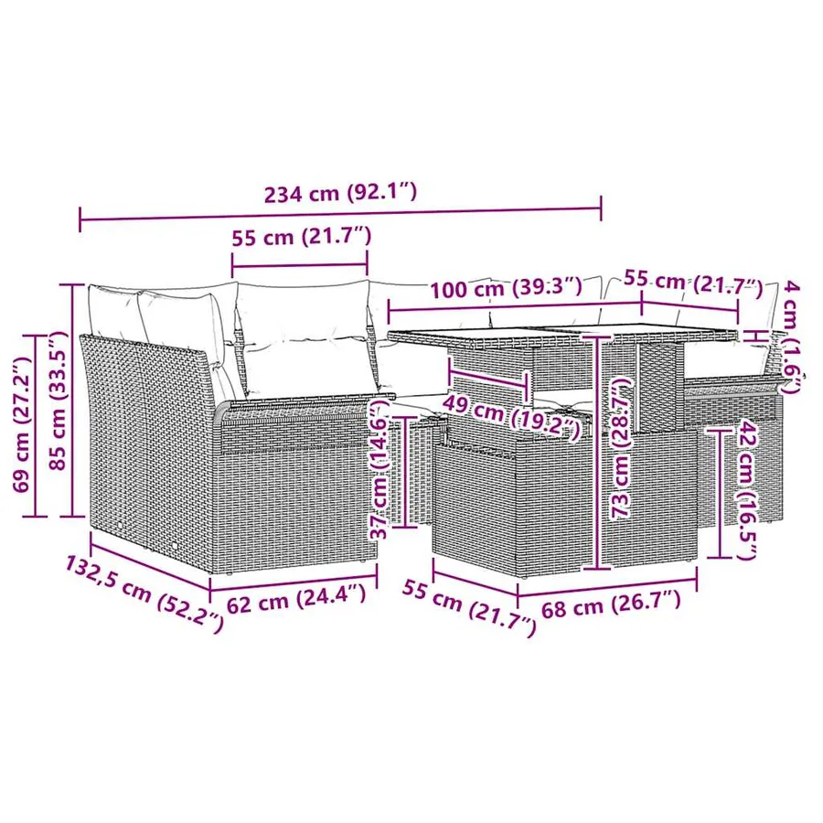Ensemble de canapé de jardin avec coussin 7 pcs Gris Poly rotin - 7