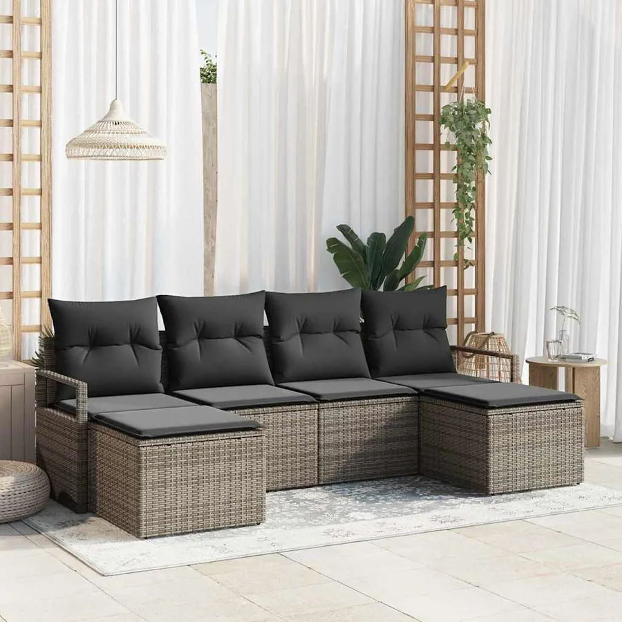 Ensemble de Canapés avec coussin 6 pcs Gris polyrotin