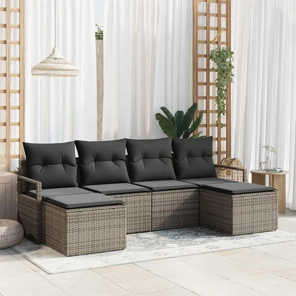 Ensemble de Canapés avec coussin 6 pcs Gris polyrotin