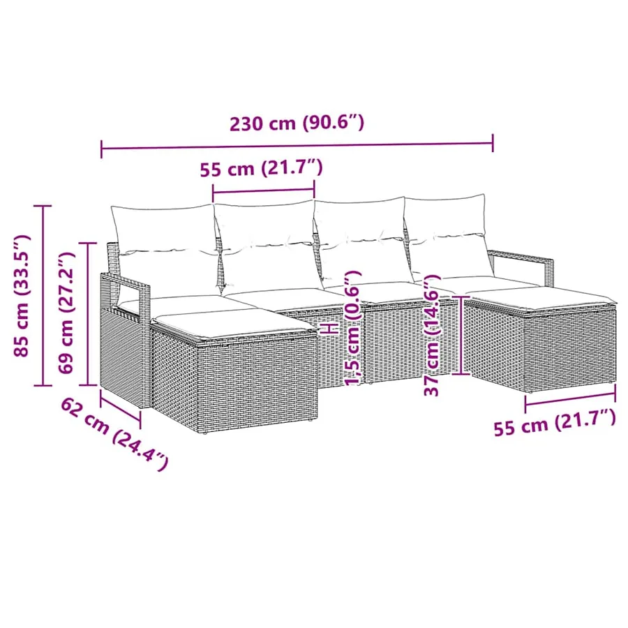 Ensemble de Canapés avec coussin 6 pcs Gris polyrotin - 12