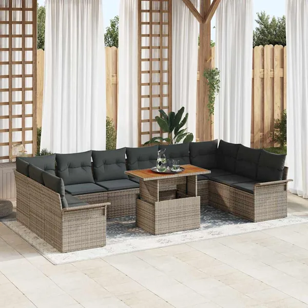Ensemble de canapé de jardin 9 pcs Gris Poly rotin