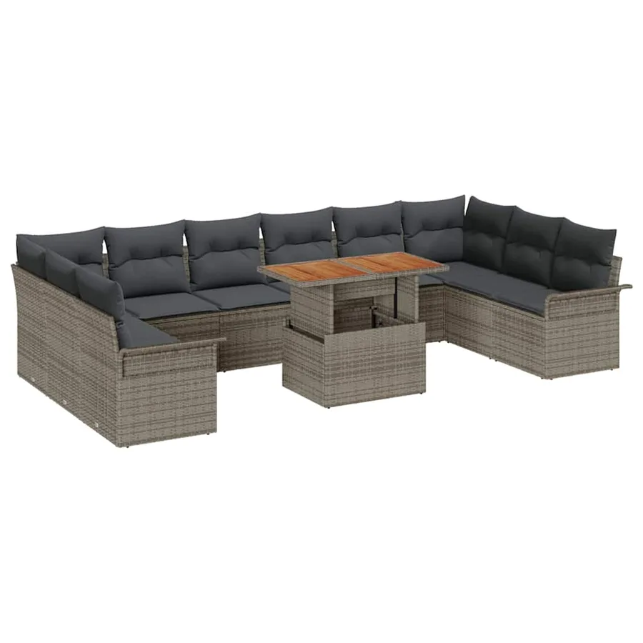 Ensemble de canapé de jardin 9 pcs Gris Poly rotin - 2