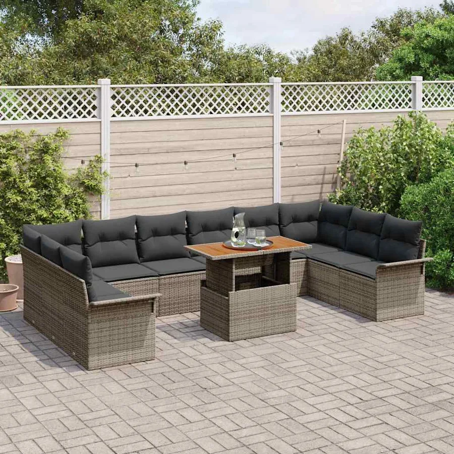 Ensemble de canapé de jardin 9 pcs Gris Poly rotin - 3