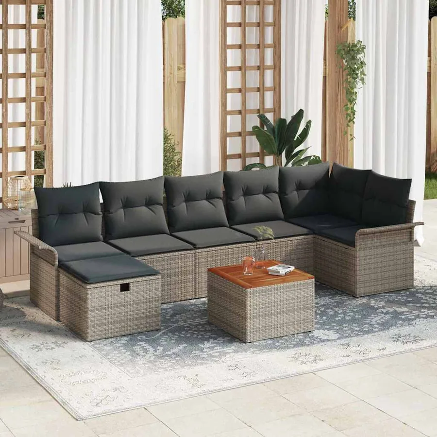 Ensemble de canapé de jardin avec coussin 8 pcs Gris Poly rotin