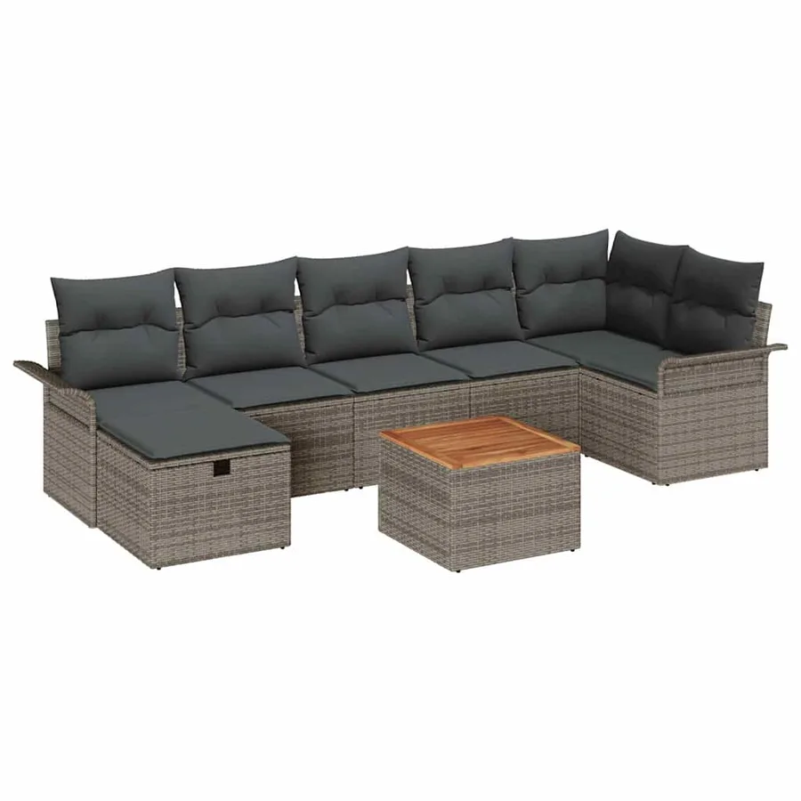 Ensemble de canapé de jardin avec coussin 8 pcs Gris Poly rotin - 2