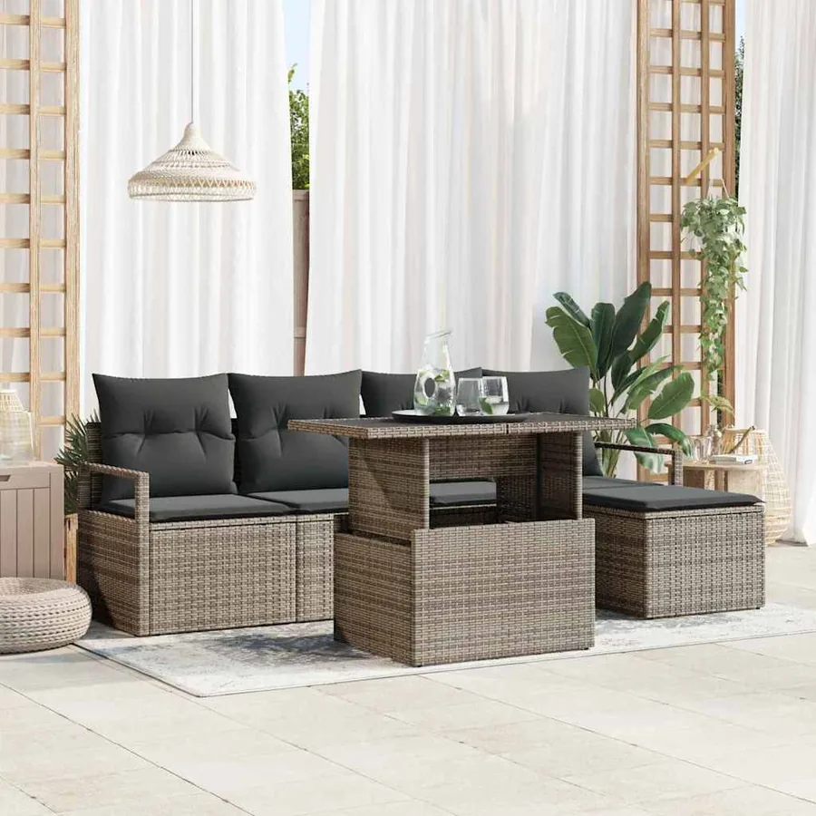 Ensemble de canapé de jardin 6 pcs Gris Poly rotin
