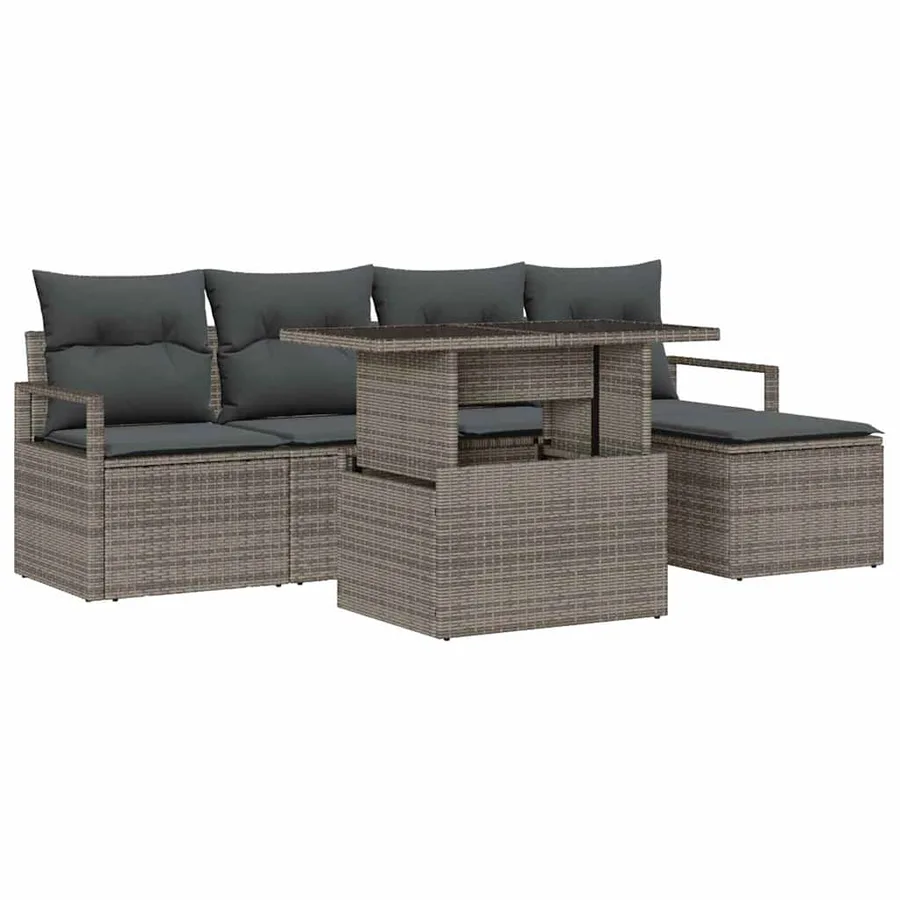 Ensemble de canapé de jardin 6 pcs Gris Poly rotin - 2