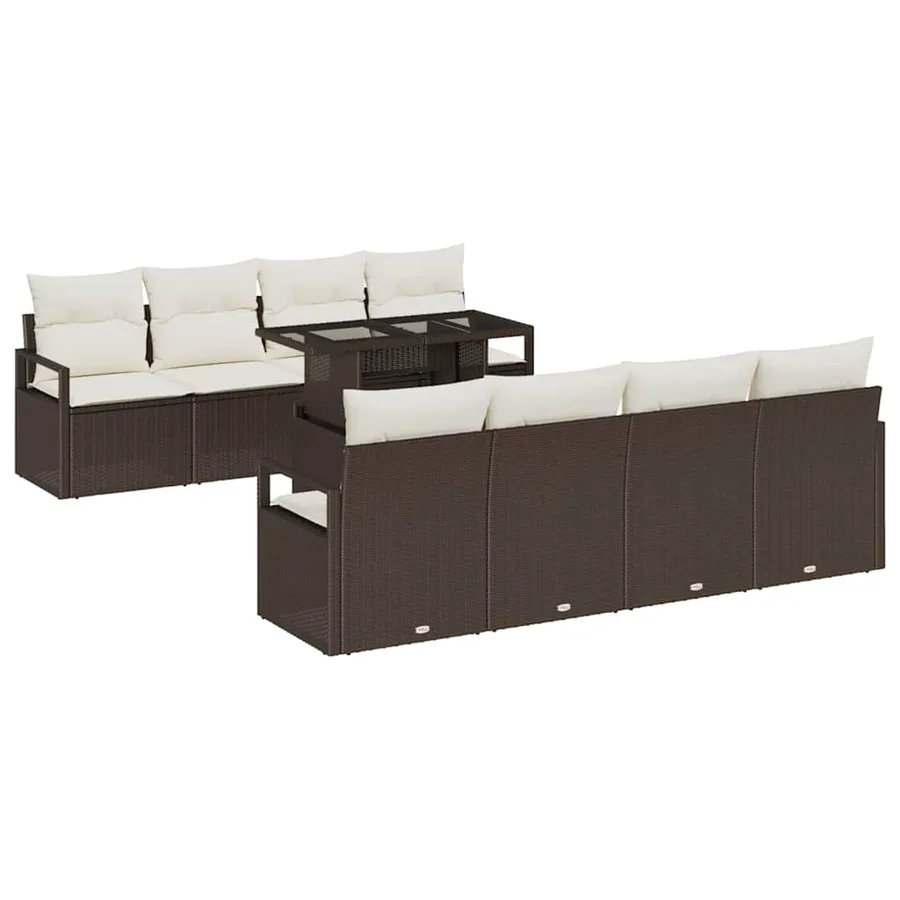 Ensemble de canapé de jardin 9 pcs Marron Poly rotin - 2