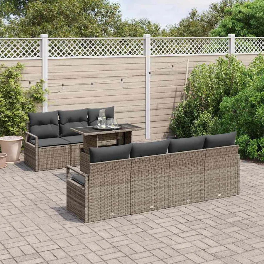Ensemble de canapé de jardin avec coussin 8 pcs Gris Poly rotin - 3
