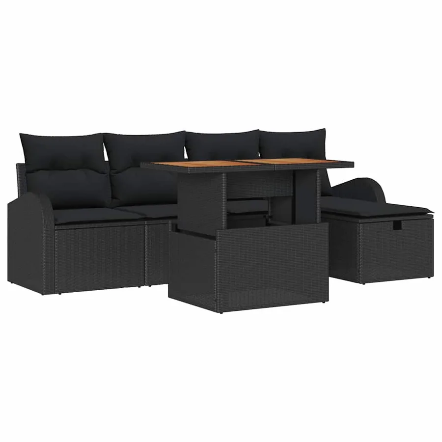 Ensemble de canapé de jardin avec coussin 6 pcs Noir polyrotin - 2