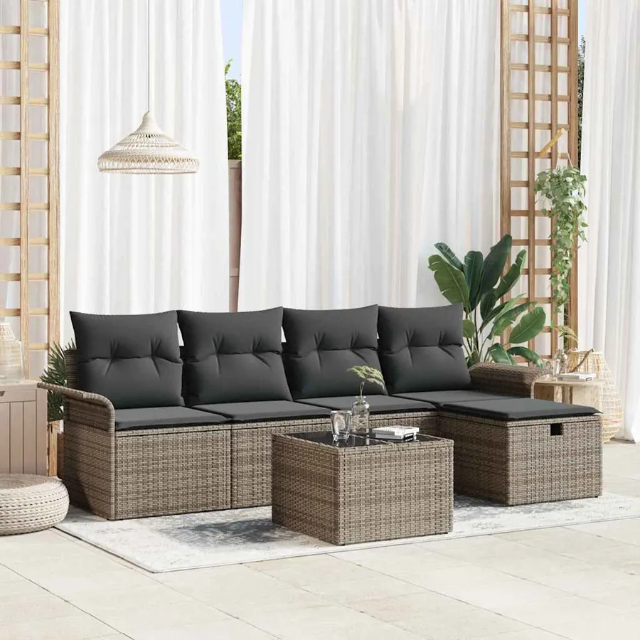 Ensemble de canapé de jardin avec coussin 6 pcs Gris Poly rotin