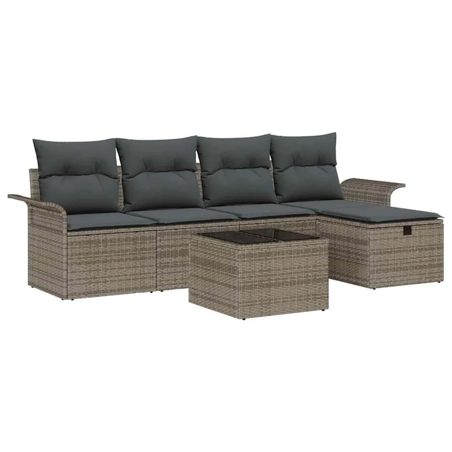 Ensemble de canapé de jardin avec coussin 6 pcs Gris Poly rotin - 2