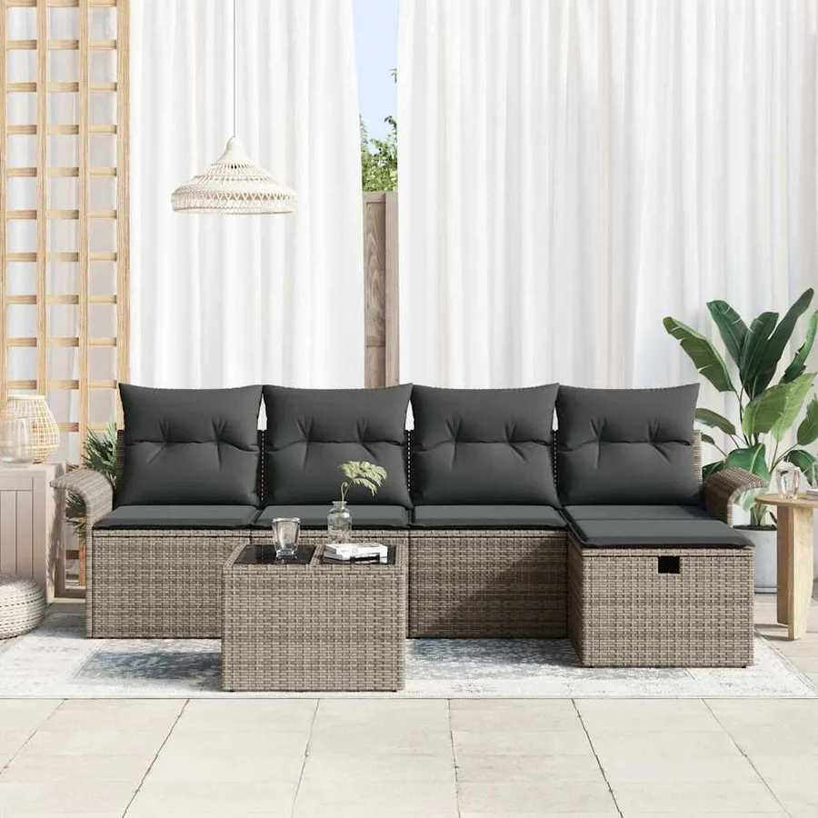 Ensemble de canapé de jardin avec coussin 6 pcs Gris Poly rotin - 3