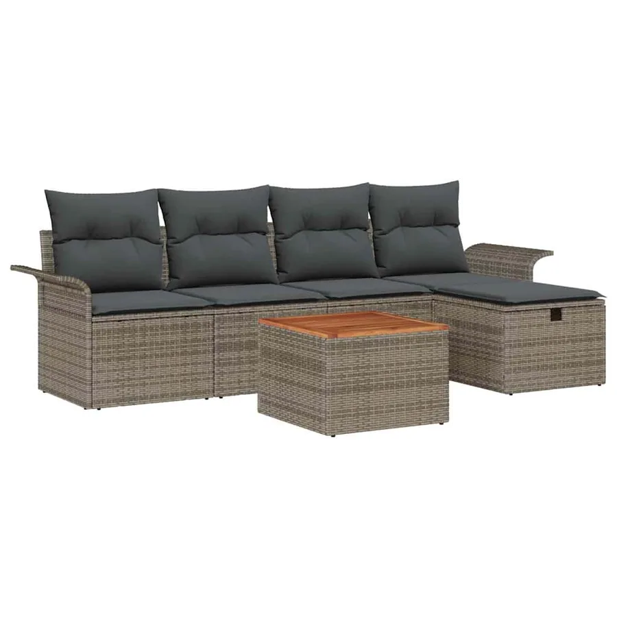 Ensemble de canapé de jardin avec coussin 6 pcs Gris Poly rotin - 2