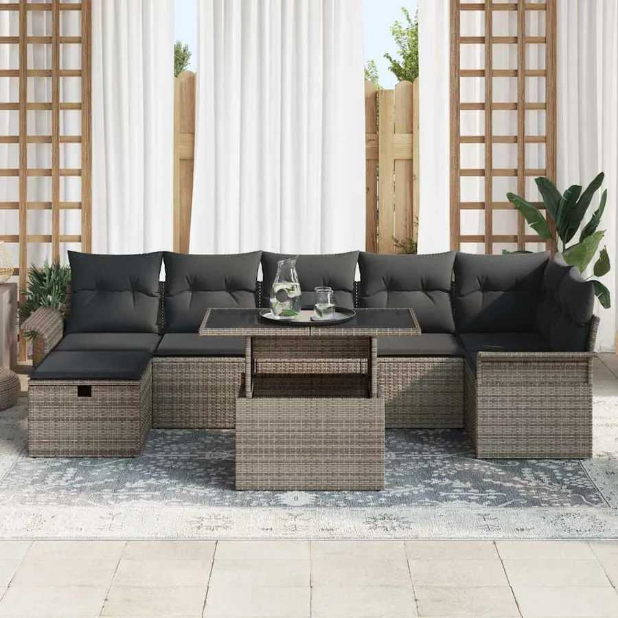 Ensemble de canapé de jardin avec coussin 8 pcs Gris Poly rotin - 3