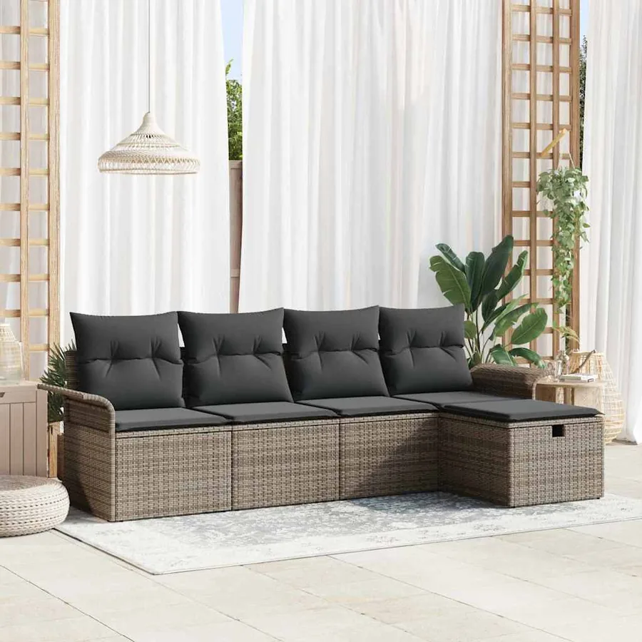 Ensemble de canapé de jardin avec coussin 5 pcs Gris Poly rotin