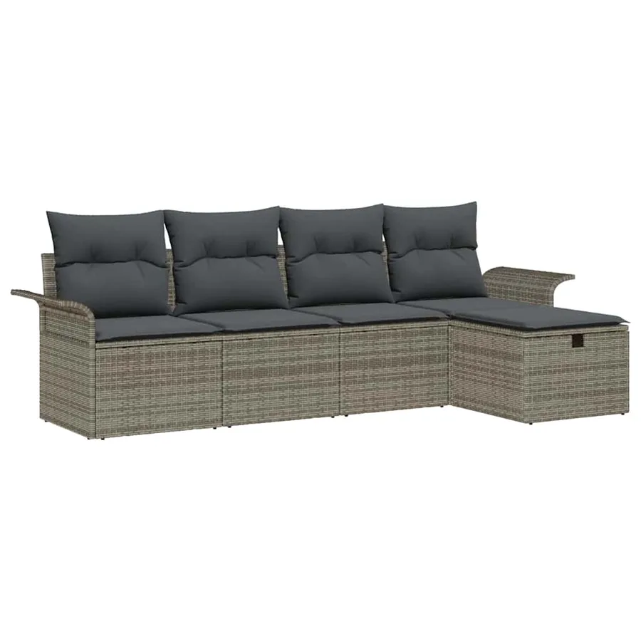 Ensemble de canapé de jardin avec coussin 5 pcs Gris Poly rotin - 2