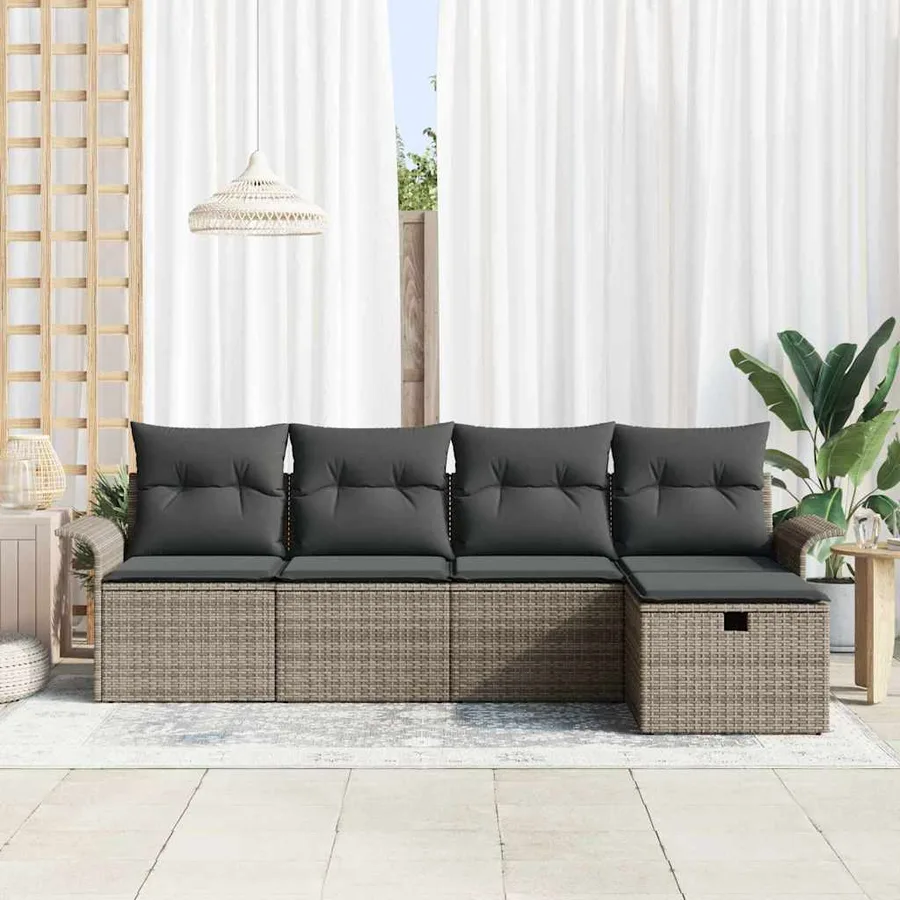 Ensemble de canapé de jardin avec coussin 5 pcs Gris Poly rotin - 3